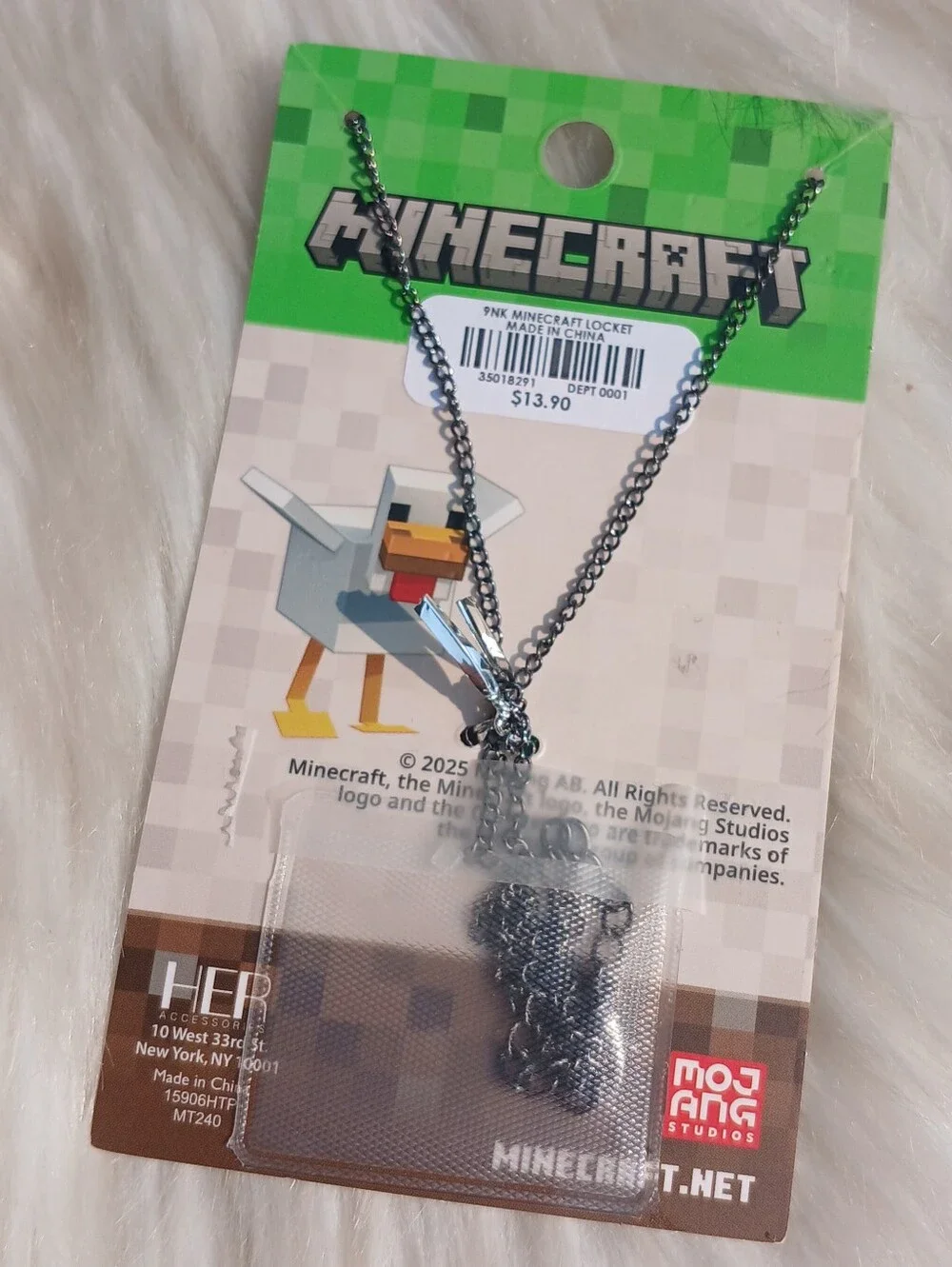 NEW NWT Minecraft Locket Necklace Gamer Jewelry Enderman Bumble Bees Grass Block